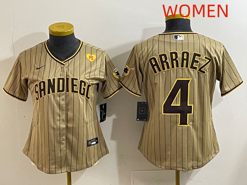 Women San Diego Padres #4 Arraez Brown Stripe Game 2025 Nike MLB Jersey style 5->women mlb jersey->Women Jersey